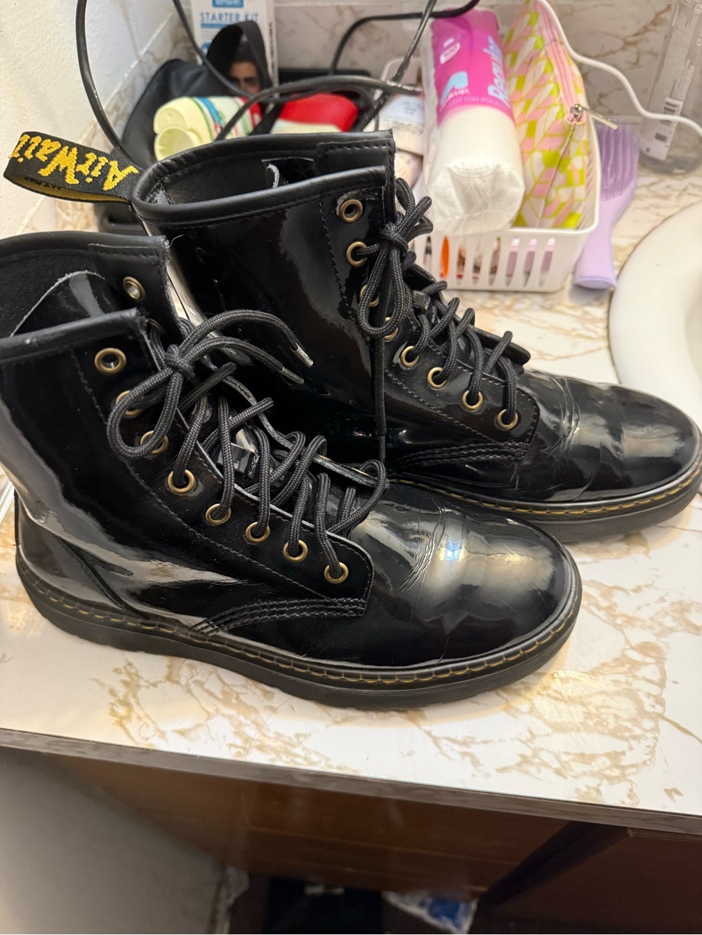 Dr. Martens Black Patent Leather Combat Boots
